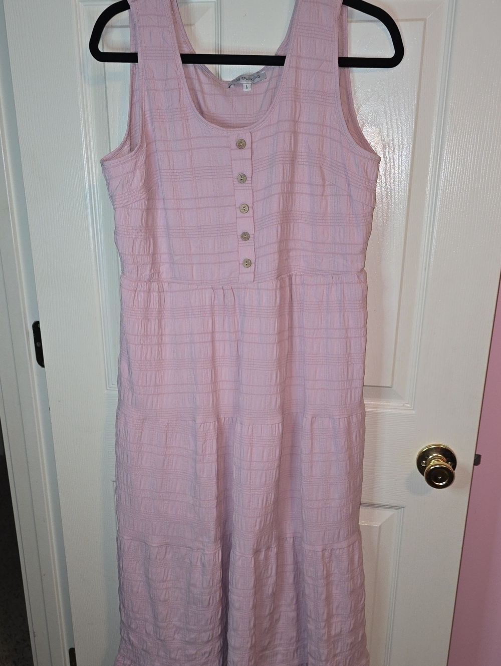 Sleeveless Light Pink Tiered Maxi Dress with Button Front